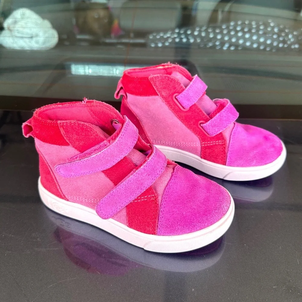 UGG Girl's T Rennon II Suede Leather Mashup Colorblock Sneakers Size 9 Pink Red‎